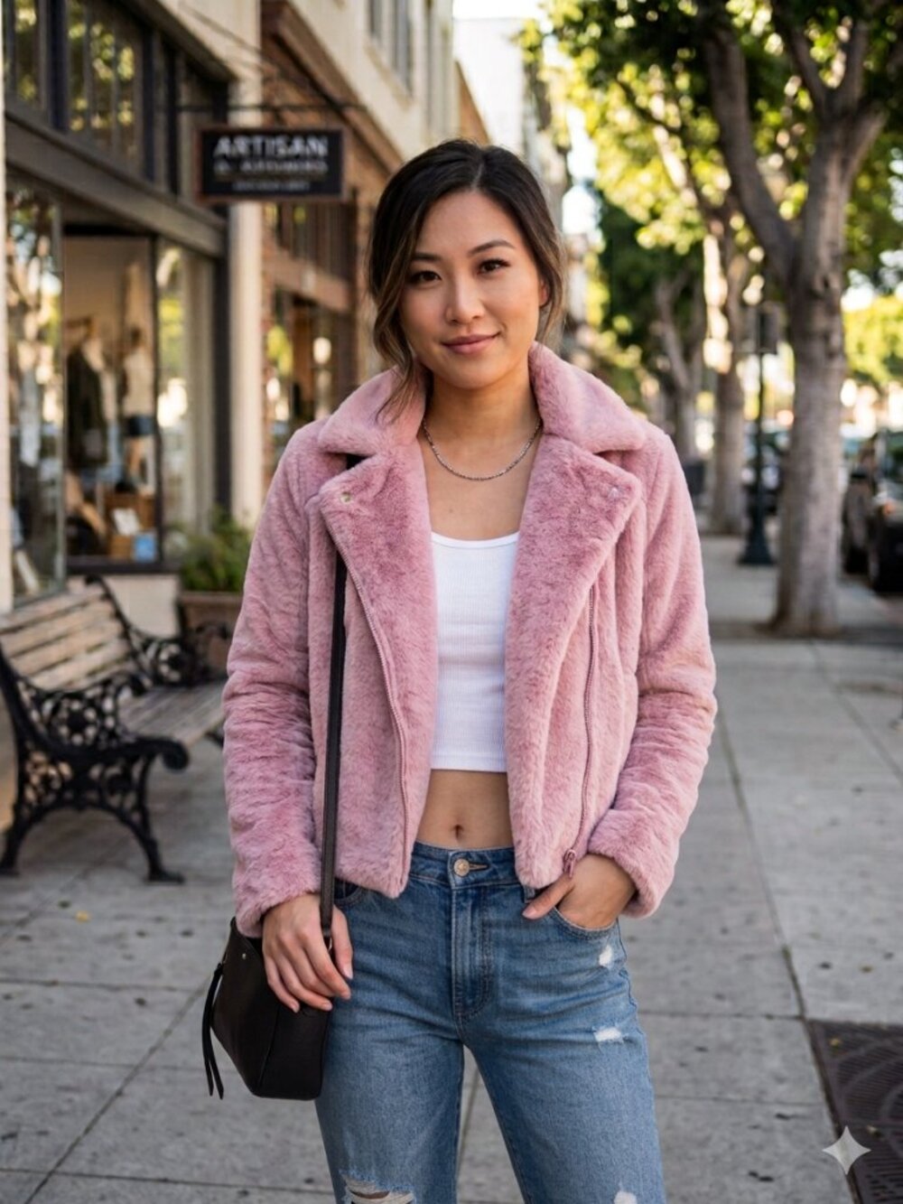 Juicy Couture Faux Fur Moto "Alexa" Jacket - Dusty Pink (XS)